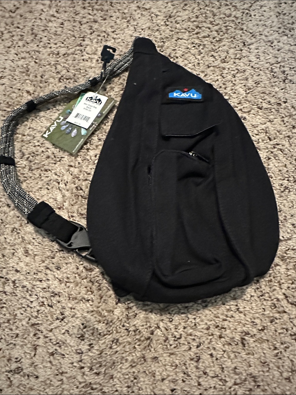 Kavu Black Sling Bag with Grey Rope Strap NWT